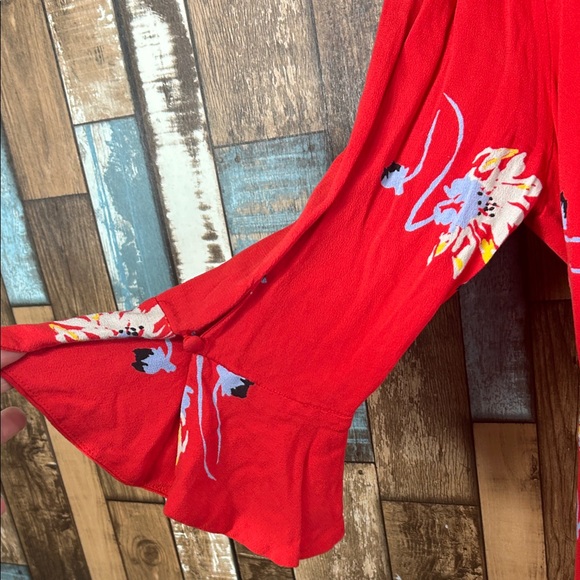 Free people  Red Floral Long Sleeve Dress - Picture 6 of 16